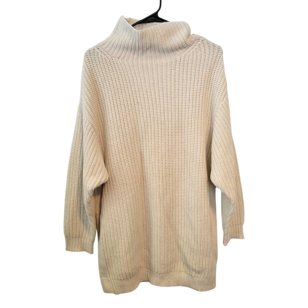 Poetry Oversized Cream Ribbed Wool Organic Sweater Size 4